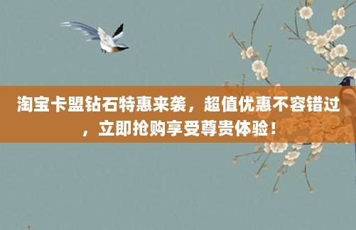 淘宝卡盟钻石特惠来袭，超值优惠不容错过，立即抢购享受尊贵体验！