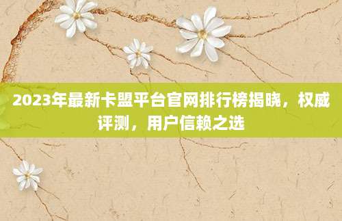 2023年最新卡盟平台官网排行榜揭晓，权威评测，用户信赖之选