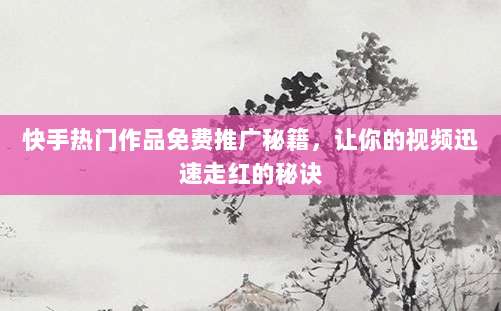 快手热门作品免费推广秘籍，让你的视频迅速走红的秘诀